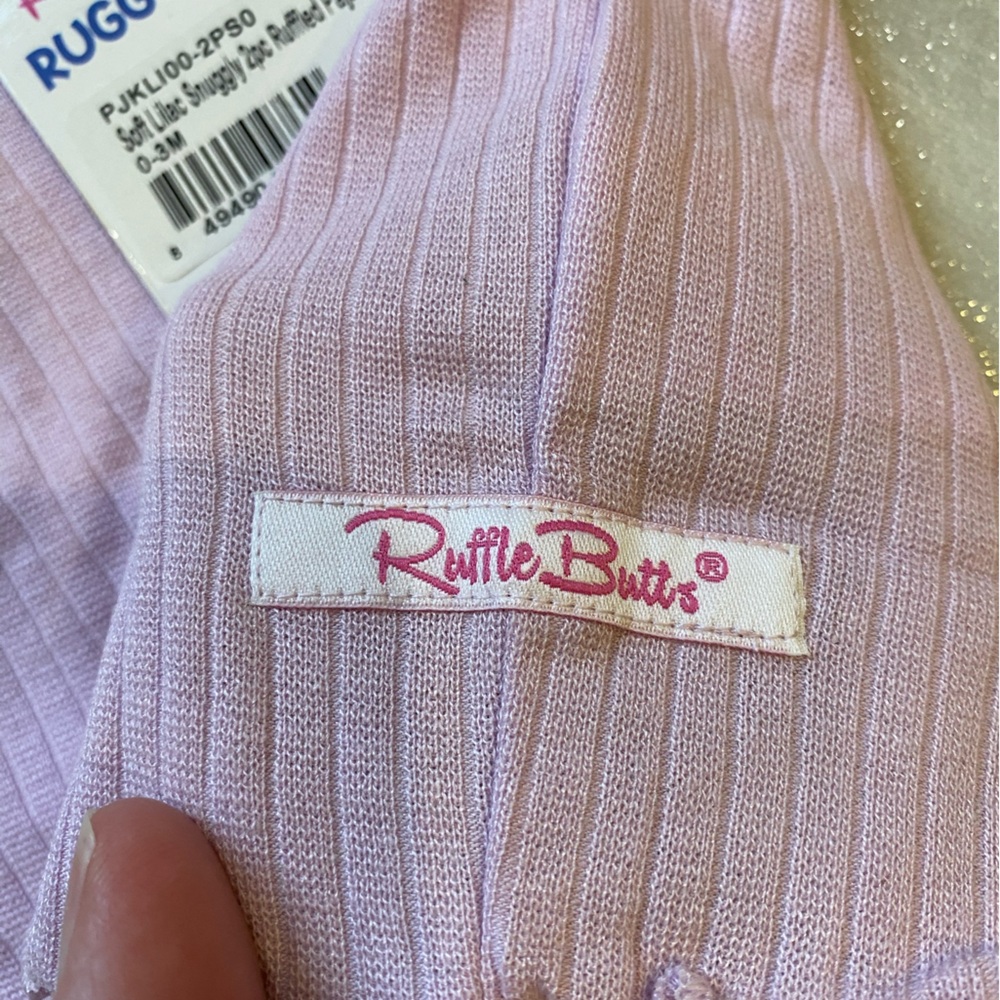 NWT RuffleButts Textured Soft Lilac Snuggly Pajamas Matching Set, infant 0-3M - Picture 7 of 14